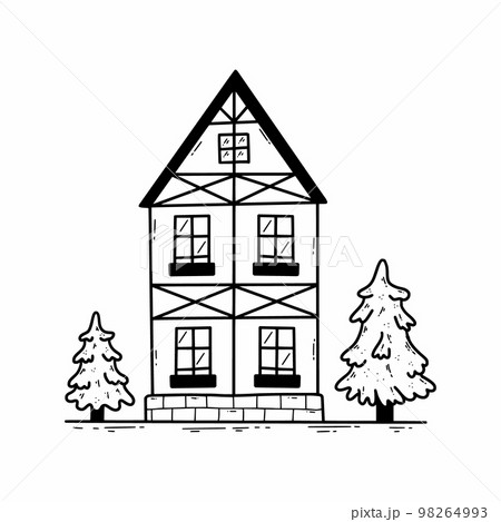 German two-storey house. German building. Vector doodle illustration. Sketch. 98264993