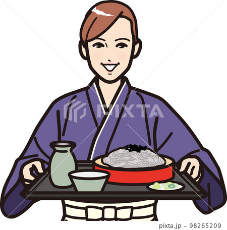 そば屋の店員A　蕎麦を運ぶ　上半身 98265209