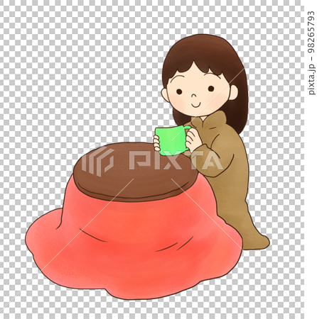 Illustration of a girl relaxing in a kotatsu 98265793