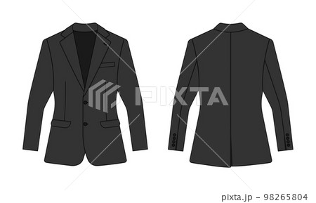 スーツ・ジャケット (上着) ベクターテンプレートイラスト ( 前面・背面) | ブラック スーツ・ジャケット (上着) ベクターテンプレートイラスト ( 前面・背面) | ブラック 98265804
