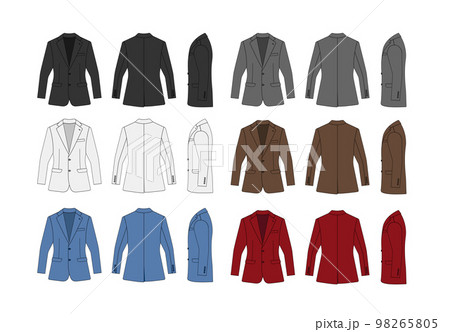 スーツ・ジャケット (上着) ベクターテンプレートイラストセット ( 前面・背面・側面 ) スーツ・ジャケット (上着) ベクターテンプレートイラストセット ( 前面・背面・側面 ) 98265805