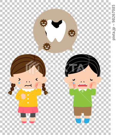 虫歯で泣いている子供のイラスト 98267085