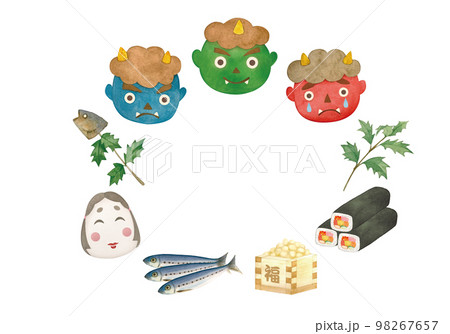 水彩で描いた節分のイラスト 水彩で描いた節分のイラスト 98267657