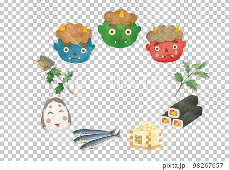 水彩で描いた節分のイラスト 水彩で描いた節分のイラスト 98267657