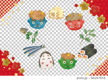 水彩で描いた節分のイラスト 98267658