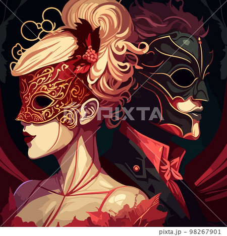 fictional characters stylishly dressed up for a masquerade wearing ornate Venetian masks fictional characters stylishly dressed up for a masquerade wearing ornate Venetian masks 98267901