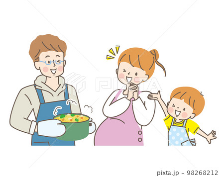 妊娠中のママに料理をする親子のイラスト 98268212