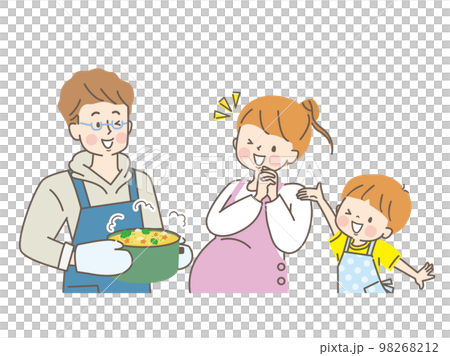 妊娠中のママに料理をする親子のイラスト 98268212
