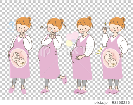Young pregnant woman's facial expression illustration set 98268226