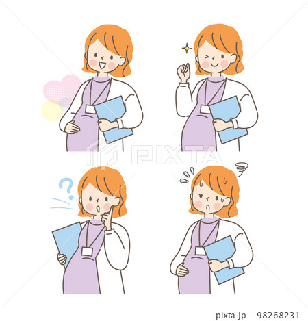 働く妊婦さんの表情イラストセット 98268231