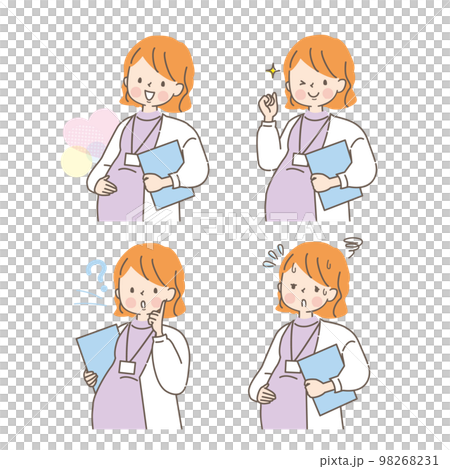 働く妊婦さんの表情イラストセット 98268231