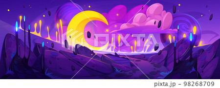 Fantasy cosmos scene with alien planet landscape Fantasy cosmos scene with alien planet landscape 98268709