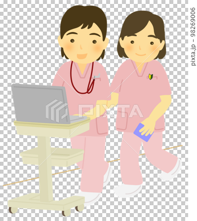 新人看護師と指導する先輩看護師 新人看護師と指導する先輩看護師 98269006