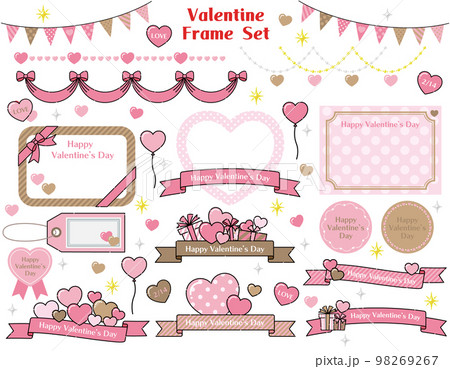 かわいいバレンタインデーの淡い色合いのフレームセット 98269267