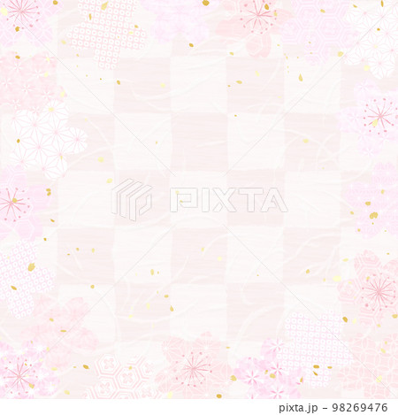 いろいろな模様の桜をあしらった和紙風背景イラスト 98269476