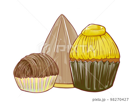 水彩で描かれた秋の味覚モンブラン、栗のケーキ3種のイラスト 98270427