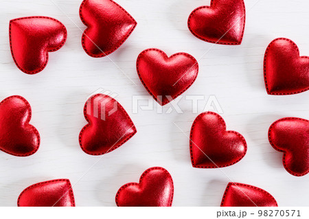 Red hearts on wooden background. Top view. Red hearts on wooden background. Top view. 98270571