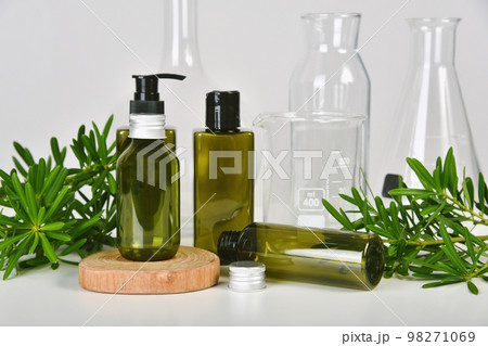 Natural skincare beauty product, Cosmetic green bottle containers packaging with green nature 98271069