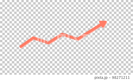 Long arrow icon rising to the right while going up and down - Red - Image material of rise / growth / increase in profit / deficit Long arrow icon rising to the right while going up and down - Red - Image material of rise / growth / increase in profit / deficit 98271211