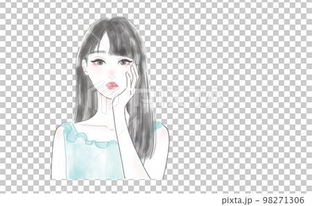 將手放在臉上的長發女人(橫位) 將手放在臉上的長發女人(橫位) 98271306