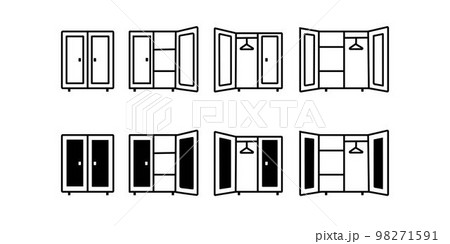 Open and closed wardrobe. Cupboard icon. Illustration vector Open and closed wardrobe. Cupboard icon. Illustration vector 98271591