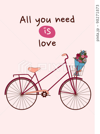 Valentine's Day greeting card with a bicycle and a bouquet of flowers. Vector illustration Valentine's Day greeting card with a bicycle and a bouquet of flowers. Vector illustration 98271873