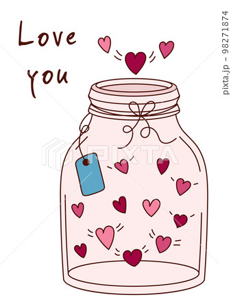 Valentine's Day greeting card with a jar and hearts. Vector illustration. 98271874