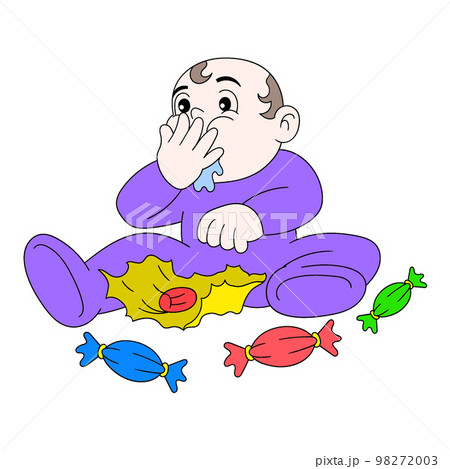 baby boy is acting cute eating sweets greedily 98272003