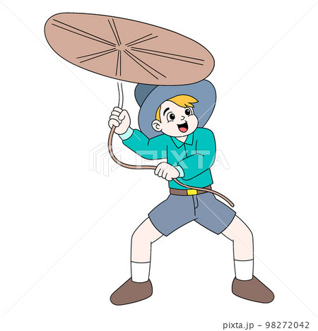 Cowboy is seriously practicing his lasso throwing 98272042