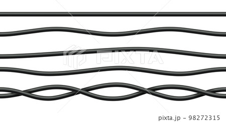 Realistic electrical wires. Cable power energy. Flexible thick network cord. Black electric computer connection wires. Seamless line cable. Vector illustration on white background Realistic electrical wires. Cable power energy. Flexible thick network cord. Black electric computer connection wires. Seamless line cable. Vector illustration on white background 98272315
