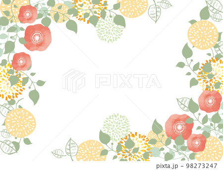 北欧風花素材　背景　フレーム　おしゃれ　水彩 花　緑　植物 98273247