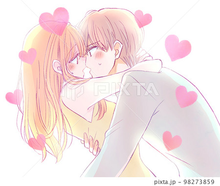 キス　夢中　男女　カップル　逆光　ハート 98273859