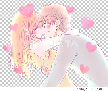 キス　夢中　男女　カップル　逆光　ハート 98273859
