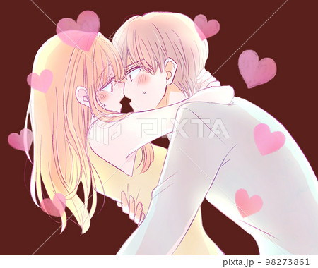 キス　夢中　男女　カップル　逆光　ハート 98273861
