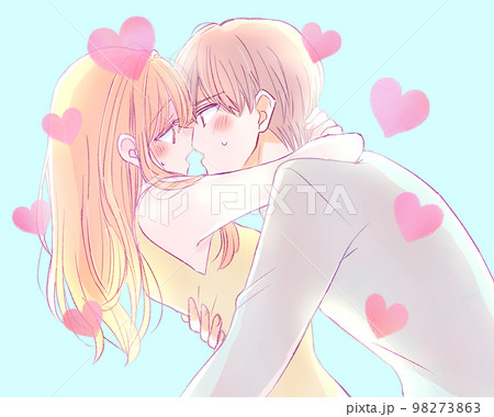 キス 夢中 男女 カップル 逆光 ハートのイラスト素材