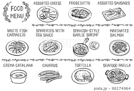 バルメニュー　イラスト素材　線画　手描き　1色 98274964