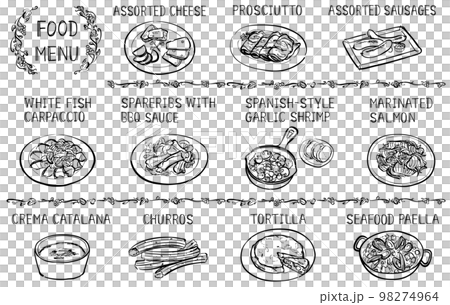 バルメニュー　イラスト素材　線画　手描き　1色 98274964