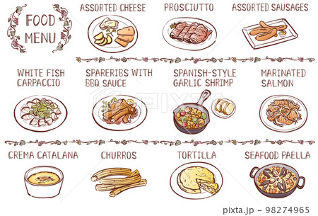 バルメニュー　イラスト素材　線画　手描き　カラー 98274965