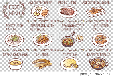 バルメニュー　イラスト素材　線画　手描き　カラー 98274965