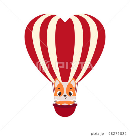 Cute little dog fly on heart hot air balloon....のイラスト素材 [98275022] - PIXTA