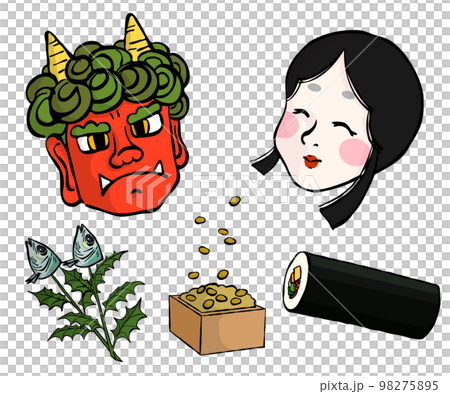 手描きの赤鬼とおたふく　節分の小物 98275895