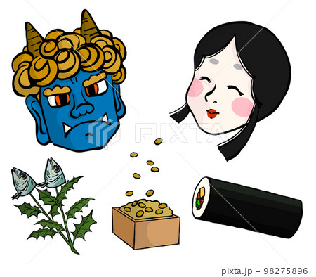 手描きの青鬼とおたふく　節分の小物 98275896