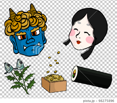 手描きの青鬼とおたふく　節分の小物 98275896