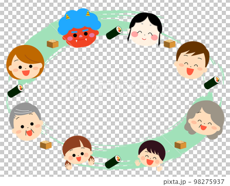Setsubun frame of family, red demon and Otafuku 98275937