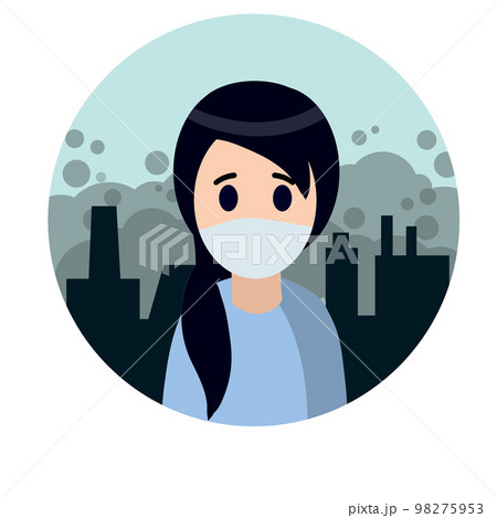 Woman with medical mask on face. Woman with medical mask on face. 98275953