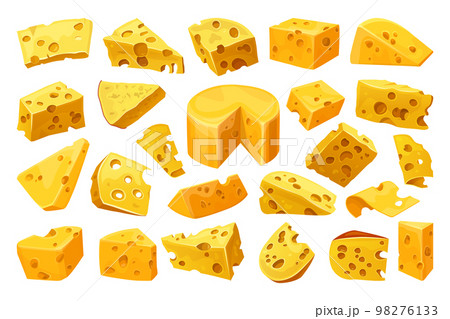 Cheese or curd pieces, vector icons set 98276133