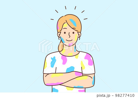 Smiling girl with color stains  98277410