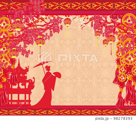 Abstract decorative frame with Asian girl 98278393