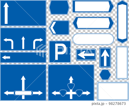 Illustrations, frames, arrows of various road and traffic signs 98278673