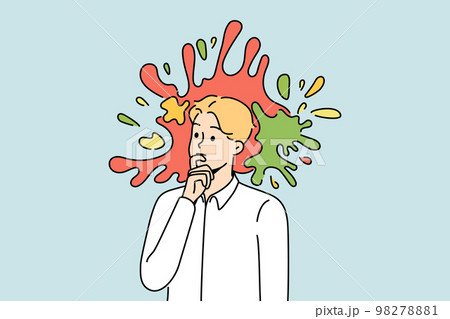 Pensive male employee engaged in creative thinking  98278881